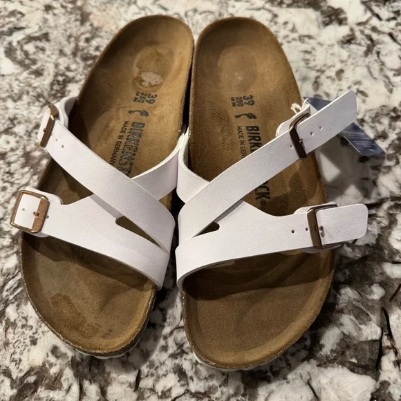 Birkenstock Sandals π€ Yao Slide Birko Floor Sandals White Sz 39 8 New - Picture 2 of 15
